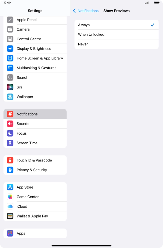 To select notification preview on the lock screen, press Always. To select notification preview on the lock screen, press Always.