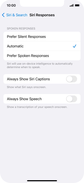 Press the required setting.