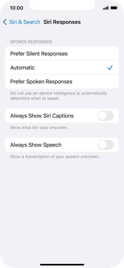 Press the required setting.