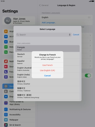 To select the new language as the default tablet language, press Use ‹language›.