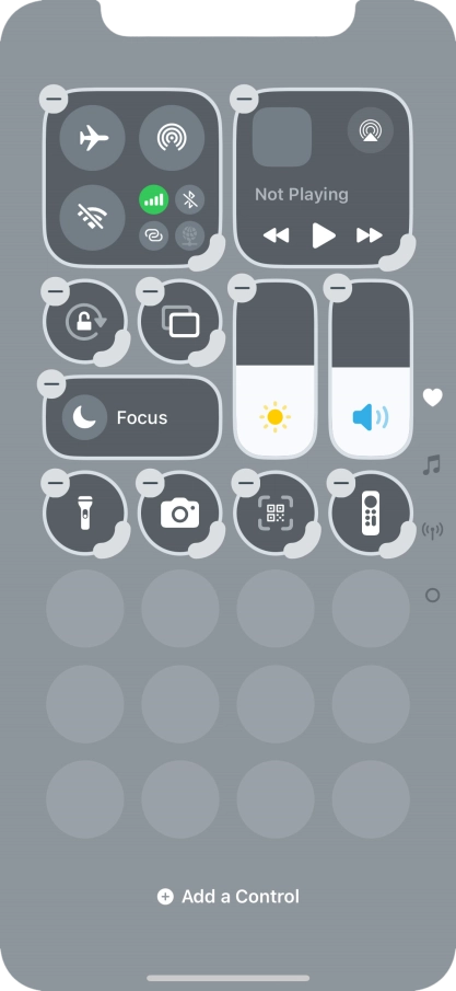 Press Add a Control and follow the instructions on the screen to add the required function to Control Centre. Press Add a Control and follow the instructions on the screen to add the required function to Control Centre.