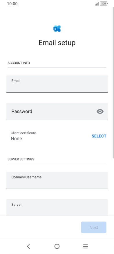 Press Password and key in the password for your email account. Press Password and key in the password for your email account.