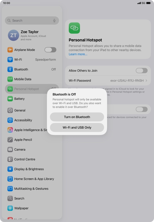 If Wi-Fi is turned on, press Wi-Fi and USB Only.