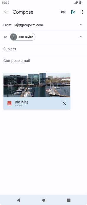 Press Subject and key in the subject of your email message.