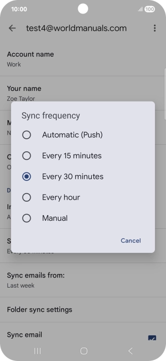 Press the required setting.