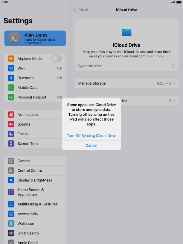 If you turn off the function, press Turn Off Syncing iCloud Drive. If you turn off the function, press Turn Off Syncing iCloud Drive.