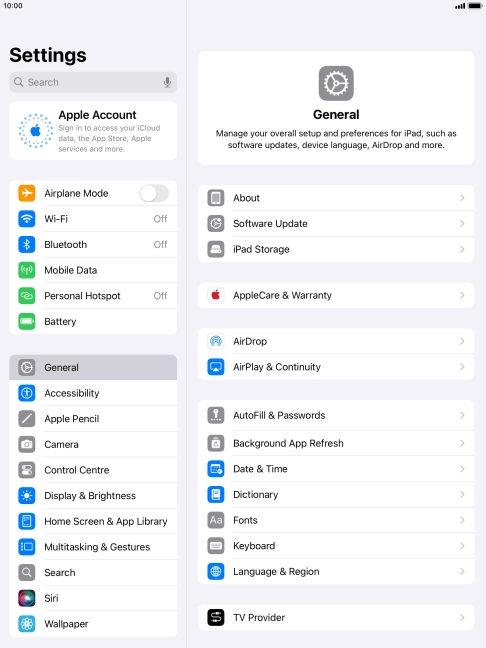 Press Apple Account. Press Apple Account.
