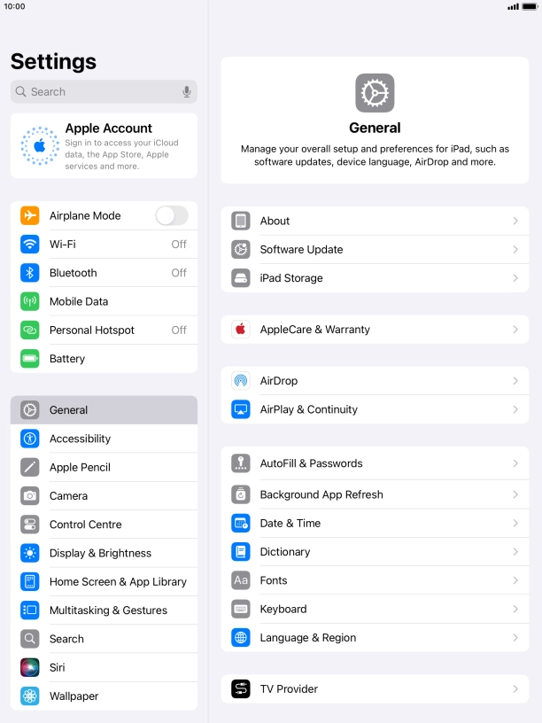 Press Apple Account. Press Apple Account.