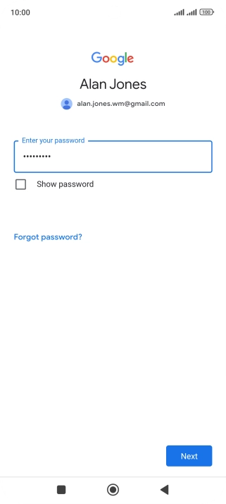 Press Next and follow the instructions on the screen to select settings for your Google account.