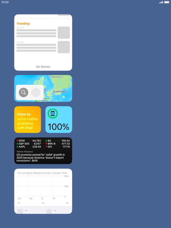 Slide your finger up or down on the screen to see more widgets.