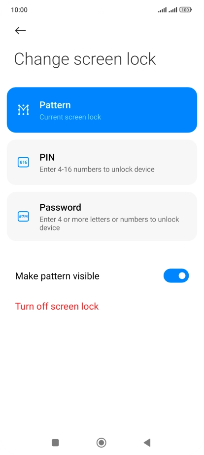Key in the current phone lock code and press Turn off screen lock.