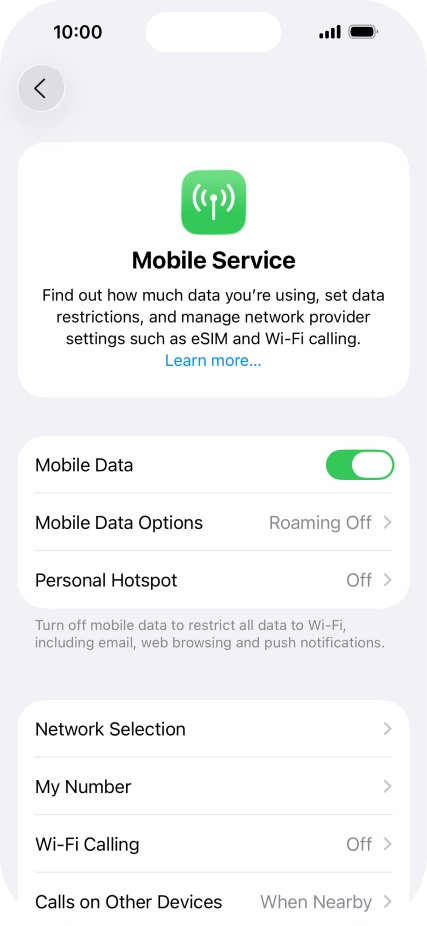 Press Mobile Data Options.