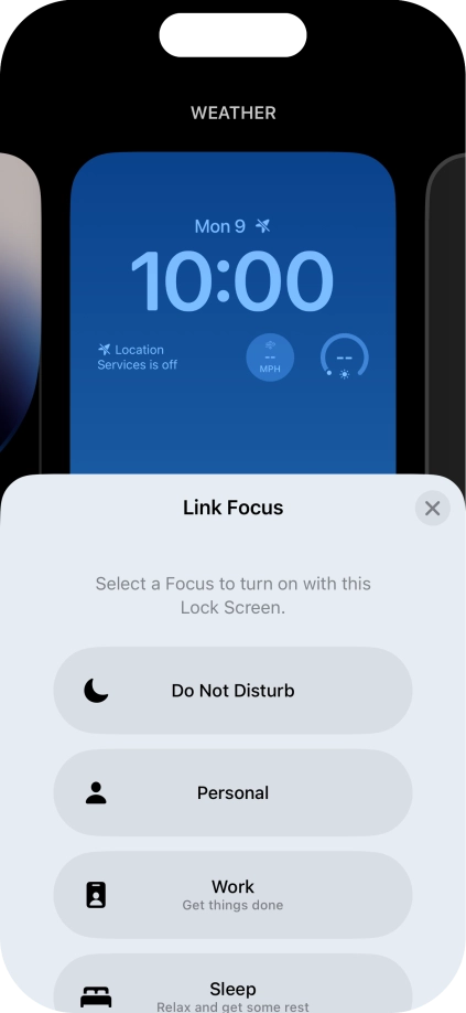 Press the required focus mode.