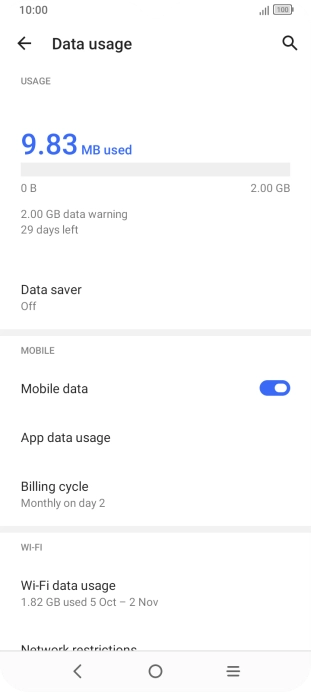 The total data usage is displayed. The total data usage is displayed.