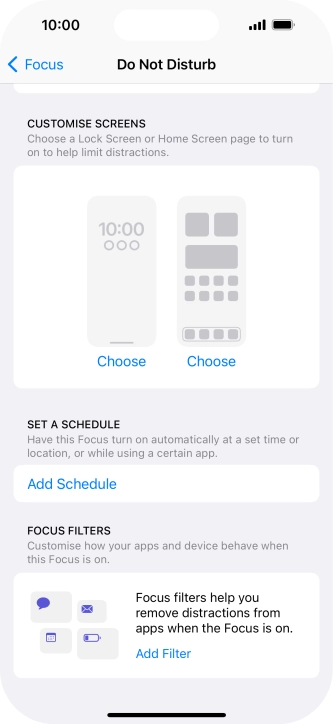 Press Add Schedule and follow the instructions on the screen to select settings for automatic activation of Do Not Disturb.