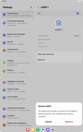 Press Remove and follow the instructions on the screen to delete your eSIM. Press Remove and follow the instructions on the screen to delete your eSIM.