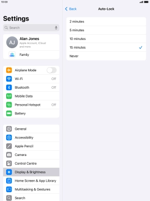 Press the required setting.