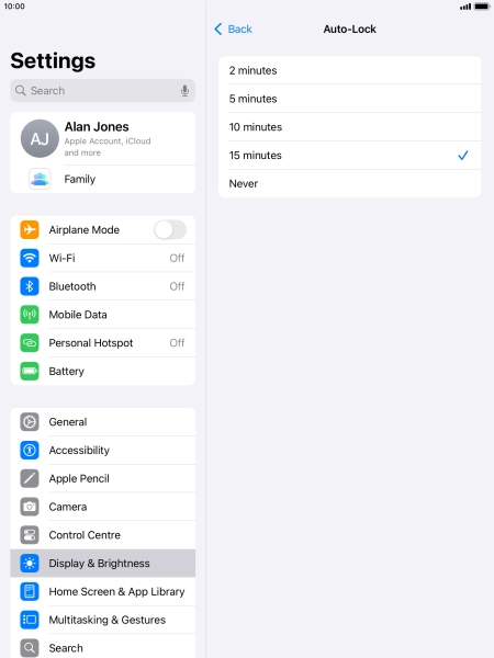 Press the required setting.