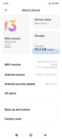 Your phone's software version is displayed next to Android version.