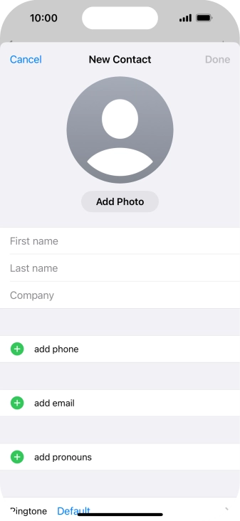 Press First name and key in the first name. Press First name and key in the first name.