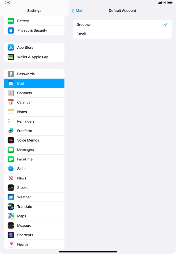 Press the required email account to select the email account as your default account. Press the required email account to select the email account as your default account.