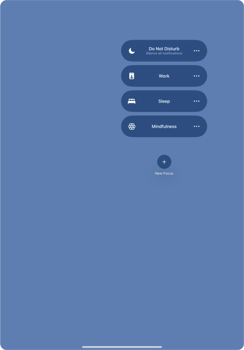 Press the required focus mode to activate or deactivate it immediately.