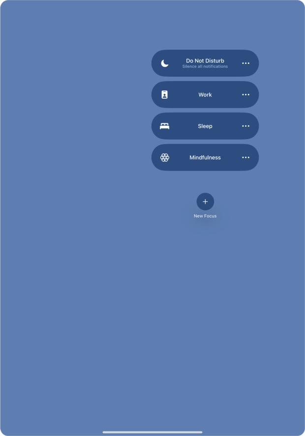Press the required focus mode to activate or deactivate it immediately.