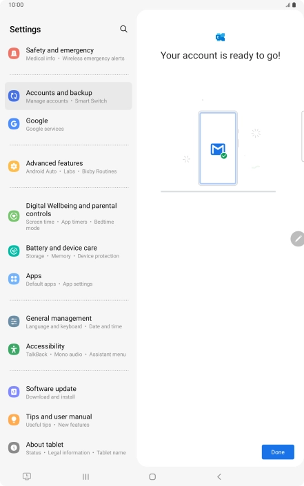 If this screen is displayed, your email account has been recognised and is being set up automatically. Follow the instructions on the screen to key in more information and finish setting up your tablet. If this screen is displayed, your email account has been recognised and is being set up automatically. Follow the instructions on the screen to key in more information and finish setting up your tablet.