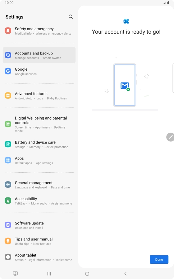 If this screen is displayed, your email account has been recognised and is being set up automatically. Follow the instructions on the screen to key in more information and finish setting up your tablet. If this screen is displayed, your email account has been recognised and is being set up automatically. Follow the instructions on the screen to key in more information and finish setting up your tablet.
