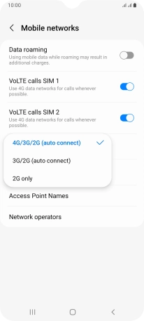Press the required network mode.