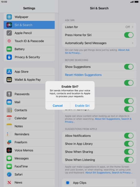 Press Enable Siri.