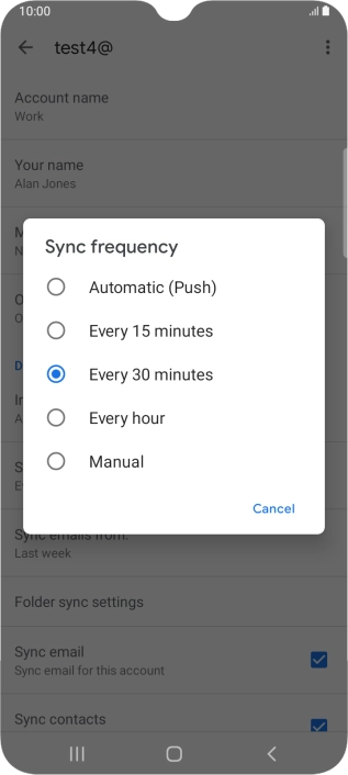 Press the required setting.