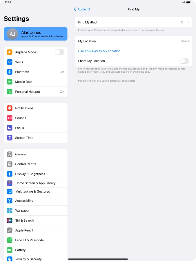 Press Find My iPad.