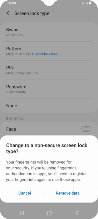 Press Remove data.