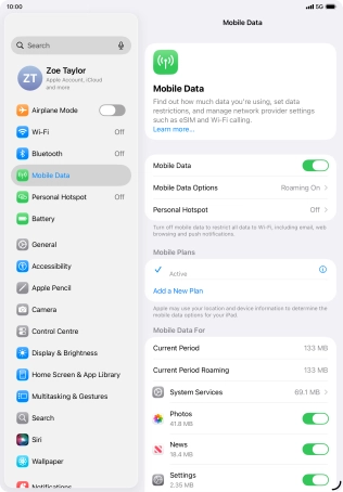 Press Mobile Data Options.