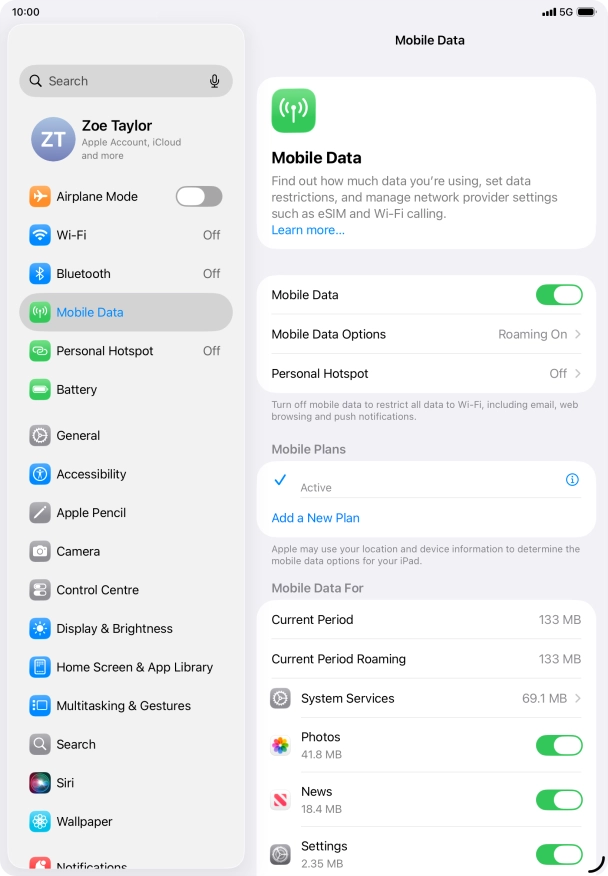 Press Mobile Data Options.