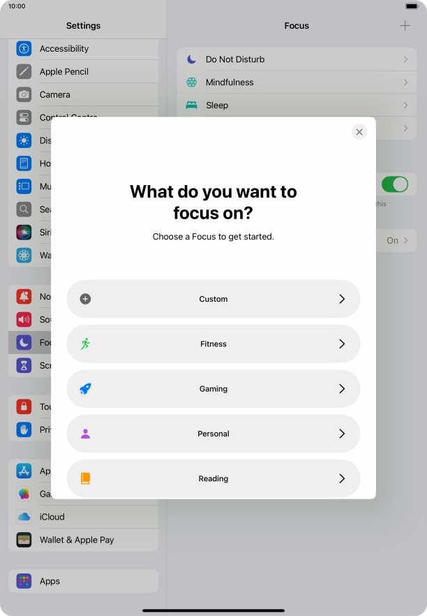 Press the required focus mode and follow the instructions on the screen to add the selected focus mode. Press the required focus mode and follow the instructions on the screen to add the selected focus mode.