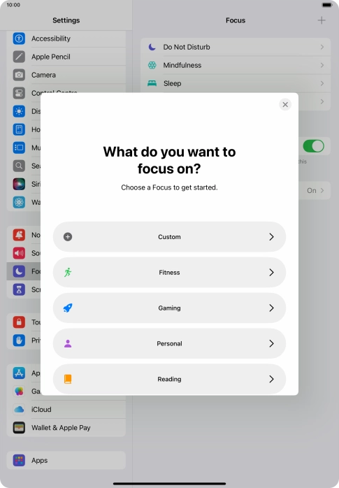 Press the required focus mode and follow the instructions on the screen to add the selected focus mode. Press the required focus mode and follow the instructions on the screen to add the selected focus mode.