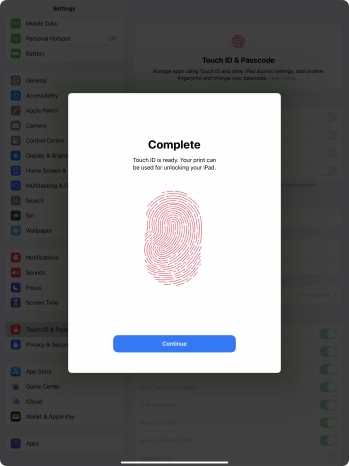 Press Continue. If you haven't previously selected a lock code, key in a code of your own choice twice.