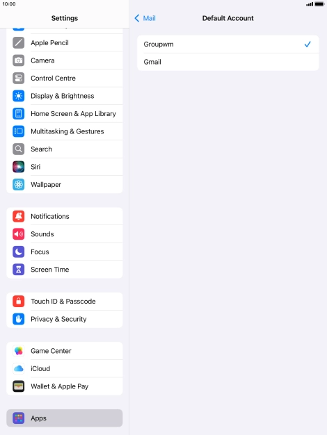 Press the required email account to select the email account as your default account. Press the required email account to select the email account as your default account.