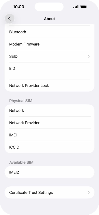 Your phone's EID number is displayed below EID.