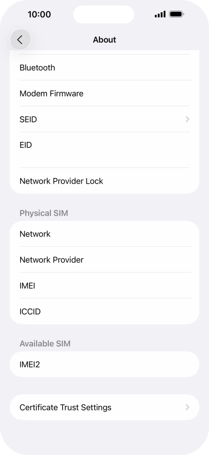 Your phone's EID number is displayed below EID.