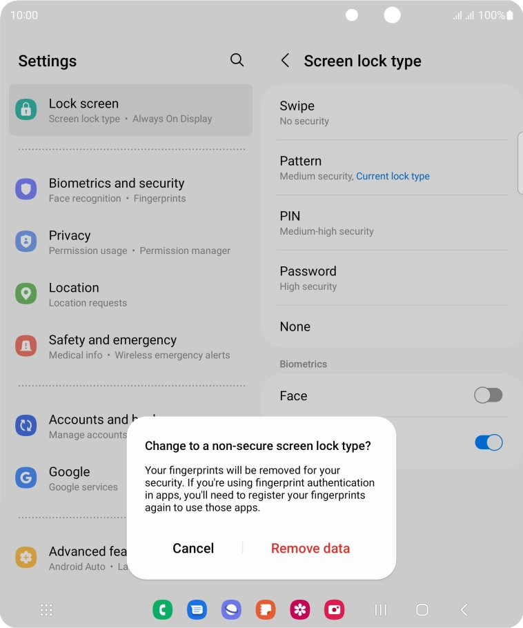 Press Remove data. Press Remove data.