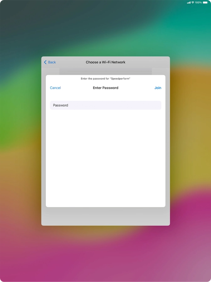 Key in the password for the Wi-Fi network and press Join.
