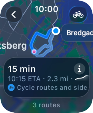 Turn the Digital Crown to see the suggested routes.