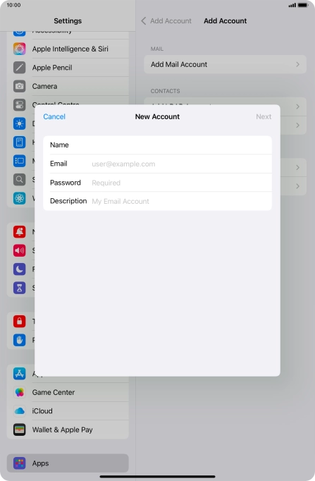 Press Email and key in your email address.