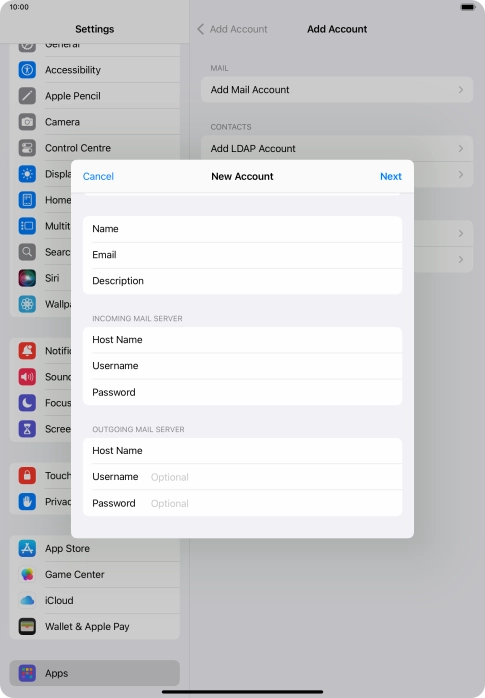 Press Username and key in the username for your email account. Press Username and key in the username for your email account.