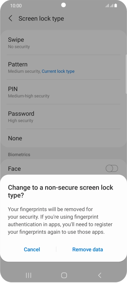 Press Remove data.