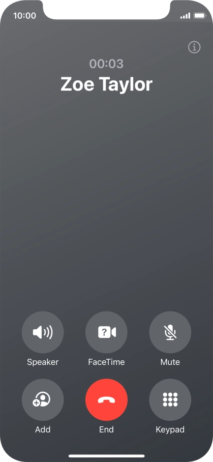 Press the end call icon to end the call and return to the home screen.