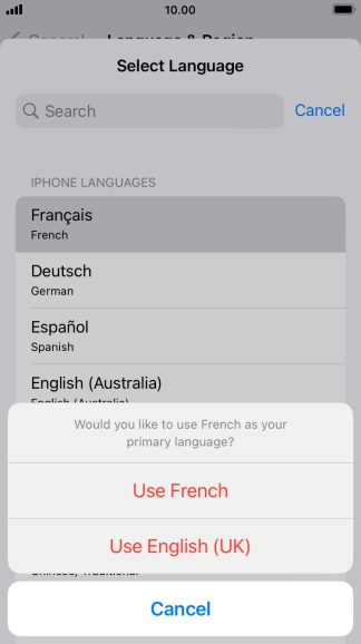 To select the new language as the default phone language, press Use ‹language› .